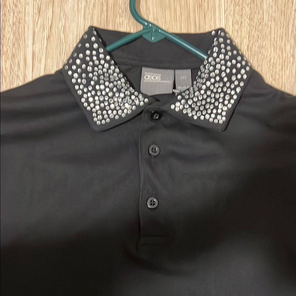 ASOS Black Polo Shirt with Embellished Collar - Picture 2 of 6